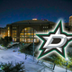 In order to save electricity, the promenade lights and screens are turned off in front of American Airlines Center in Dallas.